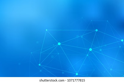 Light BLUE vector pattern with spheres, triangles. Design with connection of dots and lines on colorful background. Pattern can be used for ads, leaflets.