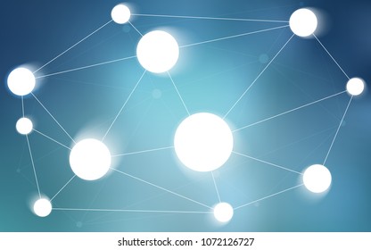 Light BLUE vector pattern with spheres, triangles. Glitter abstract illustration with connection of triangle structure. Pattern can be used for futuristic ad, booklets.
