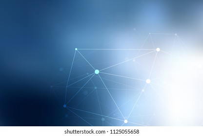 Light BLUE vector pattern with spheres, triangles. Glitter abstract illustration with connection of triangle structure. Pattern can be used for futuristic ad, booklets.
