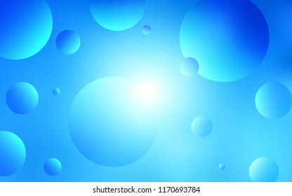 Light BLUE vector pattern with spheres. Blurred bubbles on abstract background with colorful gradient. New design for ad, poster, banner of your website.