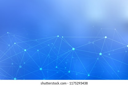 Light BLUE vector pattern with spheres, triangles. Illustration with set of colorful abstract circles and lines. Pattern can be used as texture of wallpapers.
