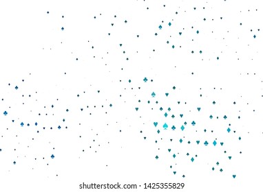 Light BLUE vector pattern with symbol of cards. Illustration with set of hearts, spades, clubs, diamonds. Pattern for ads of parties, events in Vegas.