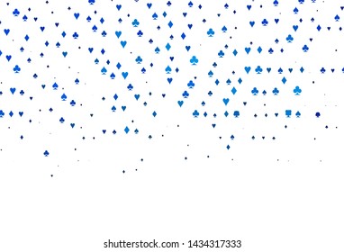 Light BLUE vector pattern with symbol of cards. Shining illustration with hearts, spades, clubs, diamonds. Template for business cards of casinos.