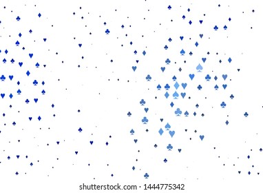 Light BLUE vector pattern with symbol of cards. Blurred decorative design of hearts, spades, clubs, diamonds. Template for business cards of casinos.