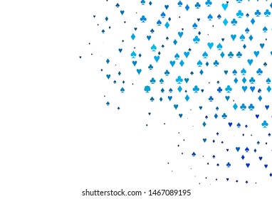 Light BLUE vector pattern with symbol of cards. Shining illustration with hearts, spades, clubs, diamonds. Pattern for leaflets of poker games, events.