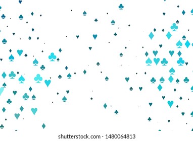 Light BLUE vector pattern with symbol of cards. Blurred decorative design of hearts, spades, clubs, diamonds. Design for ad, poster, banner of gambling websites.