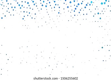 Light BLUE vector pattern with symbol of cards. Colored illustration with hearts, spades, clubs, diamonds. Template for business cards of casinos.