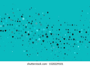 Light BLUE vector pattern with symbol of cards. Colorful gradient with signs of hearts, spades, clubs, diamonds. Design for ad, poster, banner of gambling websites.