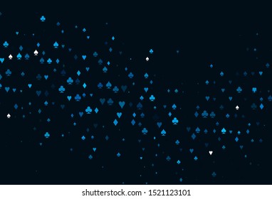 Light BLUE vector pattern with symbol of cards. Shining illustration with hearts, spades, clubs, diamonds. Pattern for booklets, leaflets of gambling houses.