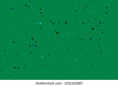 Light BLUE vector pattern with symbol of cards. Glitter abstract sketch with isolated symbols of playing cards. Template for business cards of casinos.