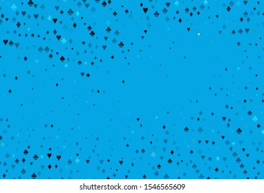 Light BLUE vector pattern with symbol of cards. Glitter abstract sketch with isolated symbols of playing cards. Design for ad, poster, banner of gambling websites.