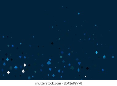 Light BLUE vector pattern with symbol of cards. Illustration with set of hearts, spades, clubs, diamonds. Template for business cards of casinos.