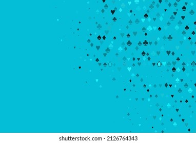 Light BLUE vector pattern with symbol of cards. Glitter abstract sketch with isolated symbols of playing cards. Design for ad, poster, banner of gambling websites.