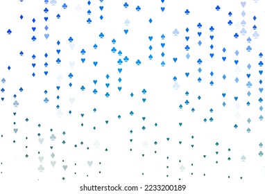 Light BLUE vector pattern with symbol of cards. Shining illustration with hearts, spades, clubs, diamonds. Pattern for leaflets of poker games, events.