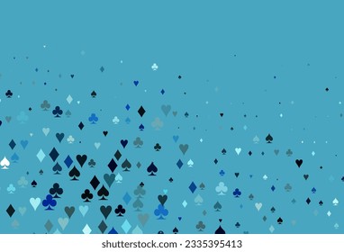 Light BLUE vector pattern with symbol of cards. Blurred decorative design of hearts, spades, clubs, diamonds. Pattern for leaflets of poker games, events.