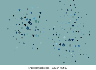 Light BLUE vector pattern with symbol of cards. Colorful gradient with signs of hearts, spades, clubs, diamonds. Pattern for booklets, leaflets of gambling houses.