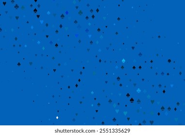 Light BLUE vector pattern with symbol of cards. Shining illustration with hearts, spades, clubs, diamonds. Smart design for your business advert of casinos.