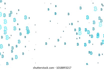 Light BLUE vector pattern with symbols of Bitcoins. Shining illustration with signs of Bitcoins on abstract template. The pattern can be used as ads, poster, banner for payments.