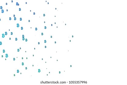 Light BLUE vector pattern with symbols of Bitcoins. Shining colored illustration with Bitcoin signs, BTC. Best design for your ad, poster, banner of BTC money.