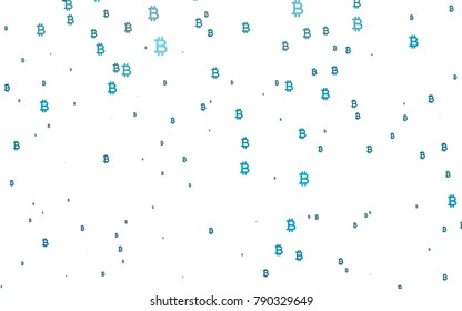 Light BLUE vector pattern with symbols of Bitcoins. Abstract illustration with colored financial digital symbols. Smart design for your business advert of economic, wealth.
