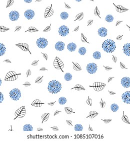 Light BLUE vector seamless abstract pattern with leaves and flowers. Colorful illustration in doodle style with leaves, flowers. Hand painted design for web, wrapping.