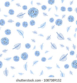 Light BLUE vector seamless abstract background with leaves and flowers. Creative illustration in blurred style with leaves, flowers. Completely new template for your design.