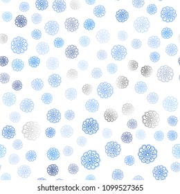 Light BLUE vector seamless abstract doodle pattern. Shining colored illustration with flowers in doodle style. Hand painted design for web, leaflet, textile.