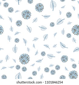 Light BLUE vector seamless abstract background with leaves and flowers. Colorful illustration in doodle style with leaves, flowers. A new texture for your wallpaper design.