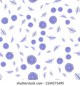 Light BLUE vector seamless abstract backdrop with leaves and flowers. Colorful illustration in doodle style with leaves, flowers. The best blurred design for your business.