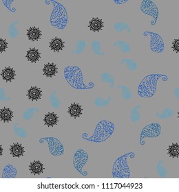 Light BLUE vector seamless abstract design with leaves and flowers. An elegant bright illustration with leaves and flowers. Hand painted design for web, wrapping.