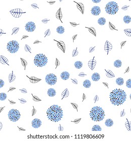 Light BLUE vector seamless abstract background with leaves and flowers. Glitter abstract illustration with leaves and flowers. Pattern for colorful books and pages for kids.