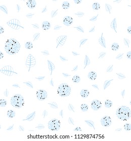 Light BLUE vector seamless abstract background with leaves and flowers. Colorful illustration in doodle style with leaves, flowers. Brand new design for your business.