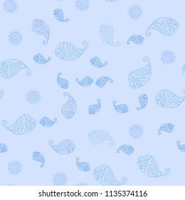 Light BLUE vector seamless abstract pattern with leaves and flowers. Glitter abstract illustration with leaves and flowers. Hand painted design for web, wrapping.