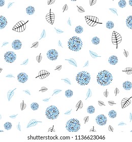Light BLUE vector seamless abstract backdrop with leaves and flowers. Shining colored illustration with leaves and flowers. Pattern for heads of websites and designs.