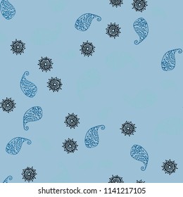 Light BLUE vector seamless abstract background with leaves and flowers. Leaves and flowers with gradient on white background. Textured pattern for a website, banner.