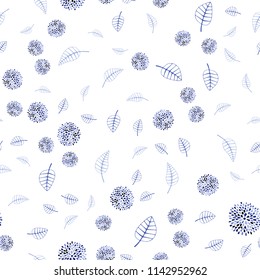 Light BLUE vector seamless abstract background with leaves and flowers. Leaves, flowers in natural style on white background. Pattern for heads of websites and designs.
