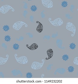 Light BLUE vector seamless abstract background with leaves and flowers. Illustration with doodles on abstract template. Pattern for colorful books and pages for kids.