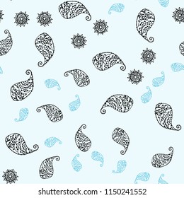 Light BLUE vector seamless abstract background with leaves and flowers. Illustration with doodles on abstract template. Completely new template for your design.