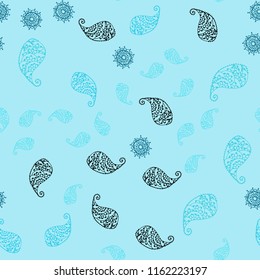 Light BLUE vector seamless abstract pattern with leaves and flowers. An elegant bright illustration with leaves and flowers. Brand new design for your business.