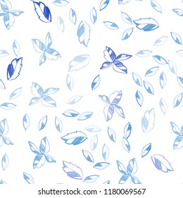 Light BLUE vector seamless abstract background with leaves. Sketchy doodles with leaves on blurred background. Trendy design for wallpaper, fabric makers.