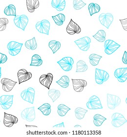 Light BLUE vector seamless abstract pattern with leaves. Decorative illustration with doodles on abstract template. Template for business cards, websites.