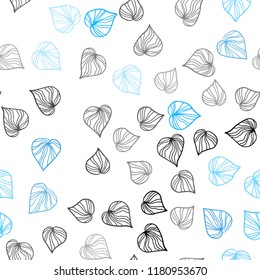 Light BLUE vector seamless abstract design with leaves. Colorful illustration in doodle style with leaves. Pattern for trendy fabric, wallpapers.
