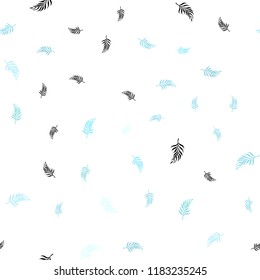 Light Blue vector seamless abstract backdrop with leaves. Sketchy doodles with leaves on blurred background. Pattern for design of fabric, wallpapers.