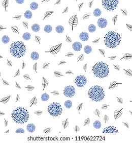 Light BLUE vector seamless abstract background with leaves, flowers. Leaves, flowers in doodle style on white background. Pattern for trendy fabric, wallpapers.