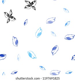 Light BLUE vector seamless abstract pattern with leaves. A vague abstract illustration with leaves in doodles style. Pattern for design of fabric, wallpapers.