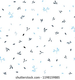Light BLUE vector seamless abstract backdrop with leaves. Glitter abstract illustration with doodles and leaves. Template for business cards, websites.