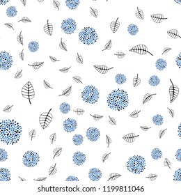 Light BLUE vector seamless abstract backdrop with leaves, flowers. An elegant bright illustration with leaves and flowers. Pattern for trendy fabric, wallpapers.