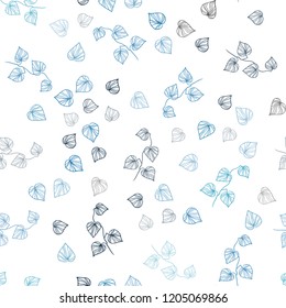 Light BLUE vector seamless abstract pattern with leaves. Sketchy doodles with leaves on blurred background. Trendy design for wallpaper, fabric makers.