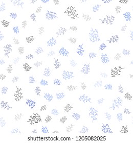 Light BLUE vector seamless abstract backdrop with leaves, branches. Sketchy doodles on white background. Template for business cards, websites.