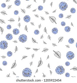 Light BLUE vector seamless abstract backdrop with leaves, flowers. Colorful illustration in doodle style with leaves, flowers. Design for textile, fabric, wallpapers.